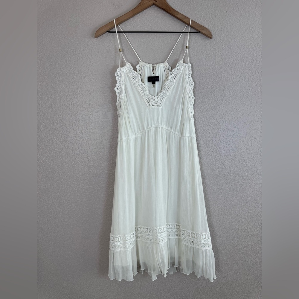 Hale Bob Ivory 100% Silk Crepe Lace Crochet Trim Mini Sundress size Medium $480